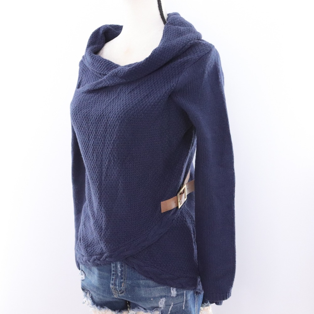 VENUS Navy Blue Cowl Neck Wrap Sweater with Buckle Detail Size‎ S